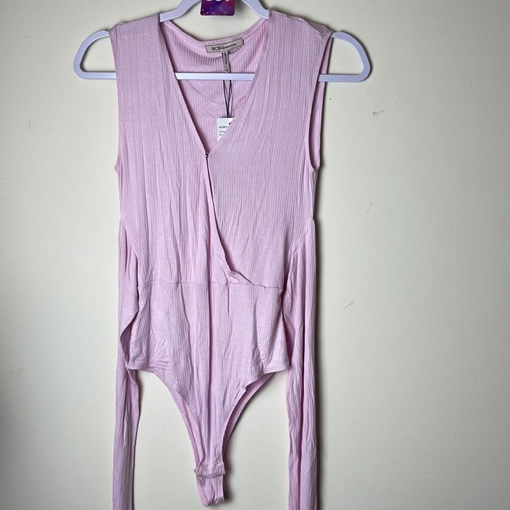 BCBGeneration Surplice Wrap Tie Knit Bodysuit in Lilac NWT SIZE XS - Picture 6 of 11